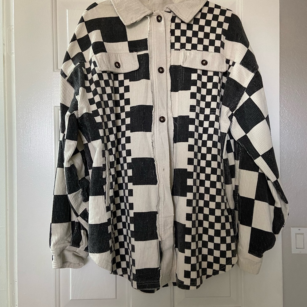 Checkered Black and White Women's Sweater - Picture 3 of 6